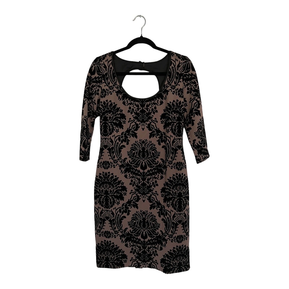 Aidan Mattox Dress Womens 6‎ Black Brown Velvet Jacquard Damask Bodycon Party